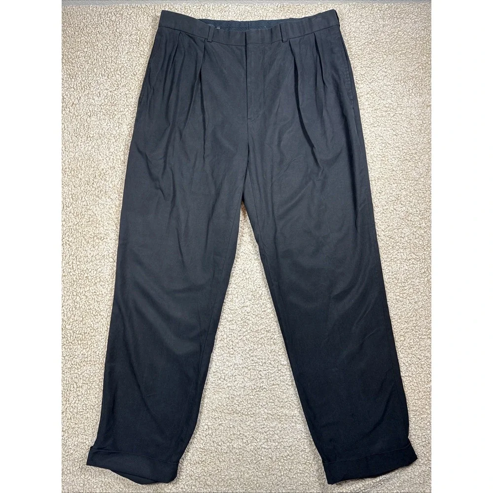 Polo Ralph Lauren Men 36x32 Chino Pants Trouser 90s Vintage Black Pleated Cuffed